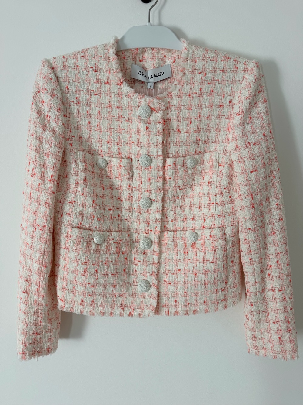 NWT!! Size Women’s 2- Veronica Beard White and Coral Tweed Jacket